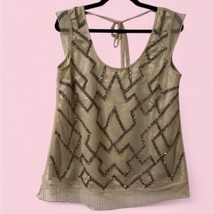 Mia Joy Beaded Sheer Overlay Tank Top Blouse | Size L